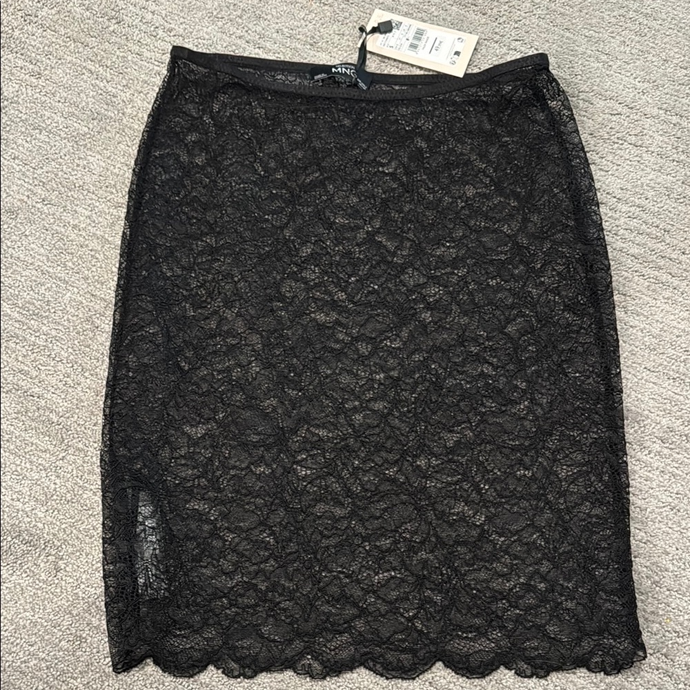 Mango Jade Sheer Floral Lace Skirt Sz S